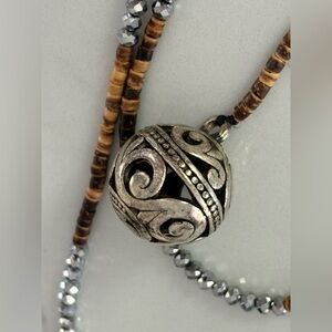 Silver and Brown Beaded Necklace, NWOT